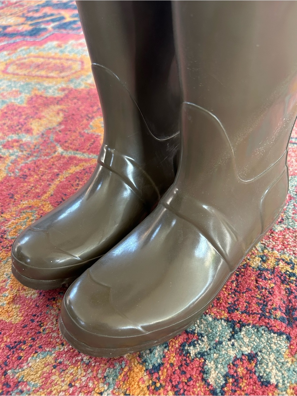 Hunter | Women’s Olive Green Gloss Original Tall Rubber Rain Boots Size 6 - Picture 6 of 14